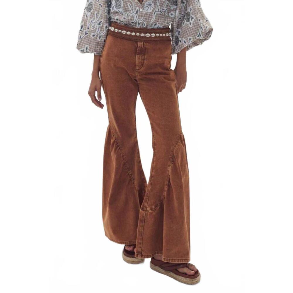 NEW LANHTROPY gypsy denim pants in washed caramel